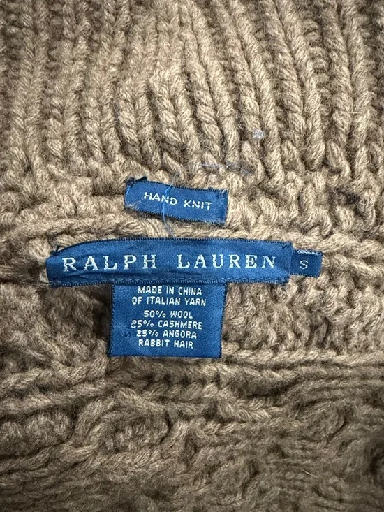 Ralph Lauren Hand Knit Wool Cashmere Angora Cardigan Toggle Brown Size Small - Picture 7 of 7